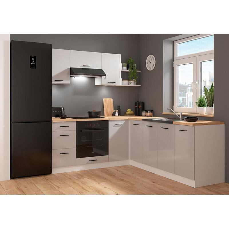 Parlak Açık Gri ve Beyaz MDF Modüler LED Aydınlatmalı Köşe Mutfak Modeli - 200x220 cm - 186084