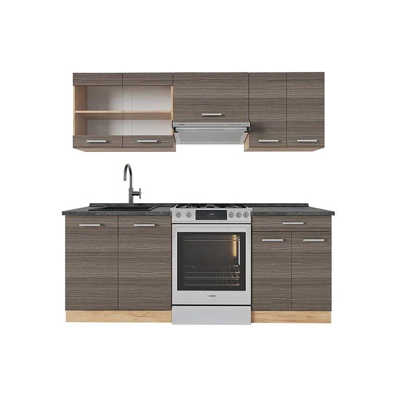 Parlak Antrasit ve Altın Meşe Mutfak Modeli - 200x60x82 cm - 186550