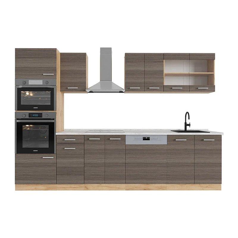 Parlak Antrasit ve Altın Meşe Mutfak Modeli - 300 cm - 186379