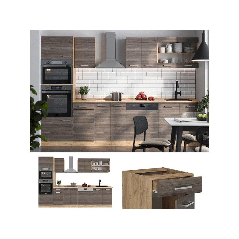 Parlak Antrasit ve Altın Meşe Mutfak Modeli - 300 cm - 186379