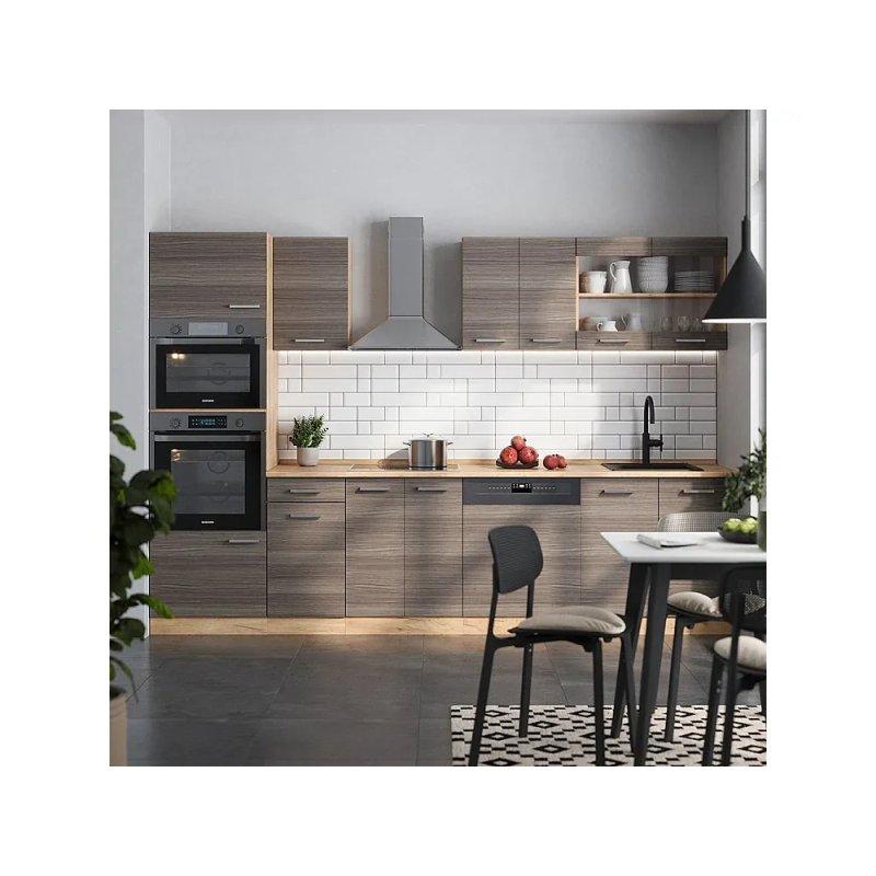 Parlak Antrasit ve Altın Meşe Mutfak Modeli - 300 cm - 186379