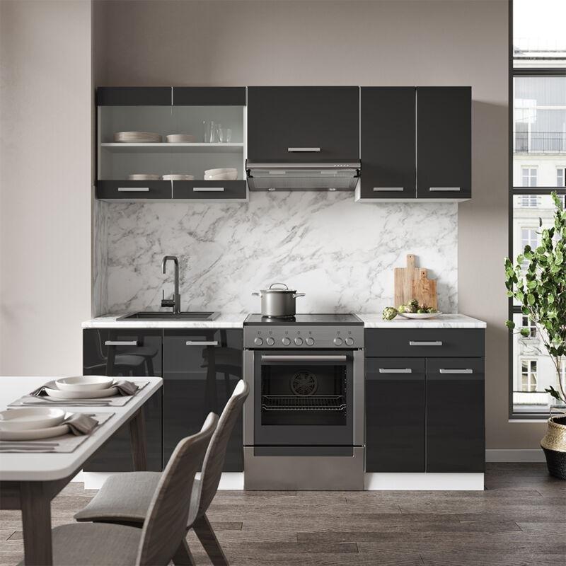 Parlak Antrasit ve Beyaz Melamin Kaplı Yonga Levha Mutfak Modeli - 200 cm - 186165