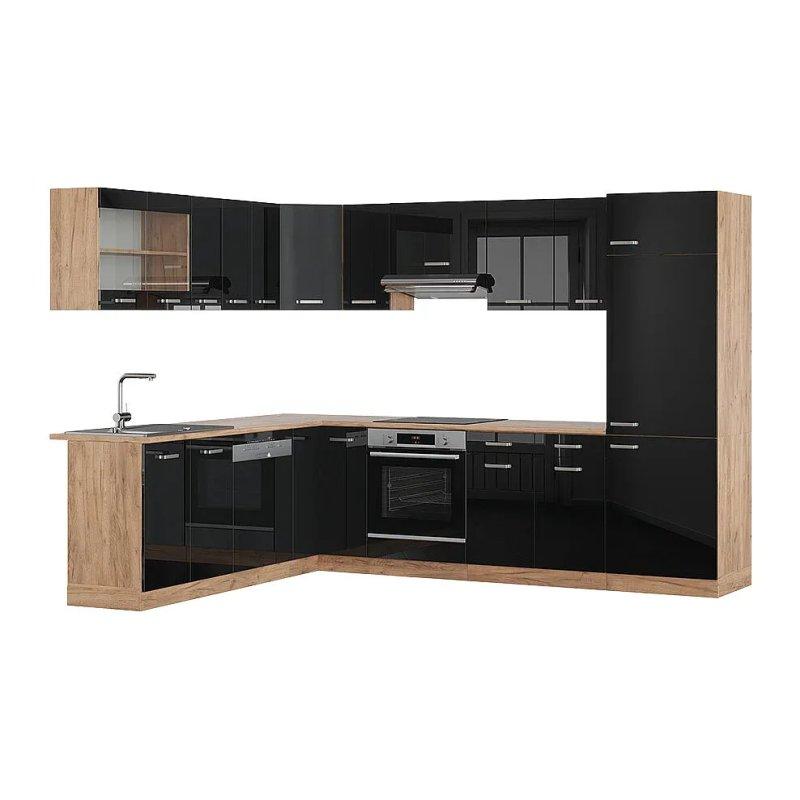 Parlak Antrasit ve Gold Meşe Köşe Mutfak Modeli - 287x46x82 cm - 186373