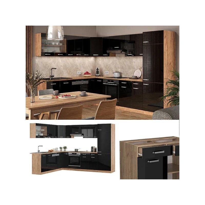Parlak Antrasit ve Gold Meşe Köşe Mutfak Modeli - 287x46x82 cm - 186373