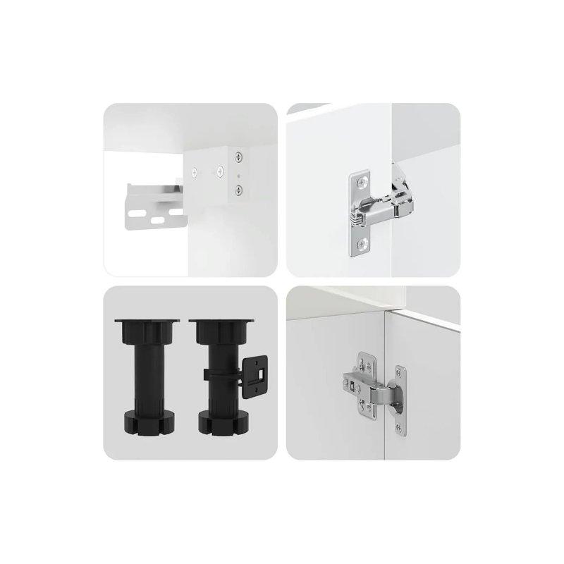 Parlak Beyaz Cam Kapaklı Ahşap 4 Parça Mutfak Dolabı Seti - 186655