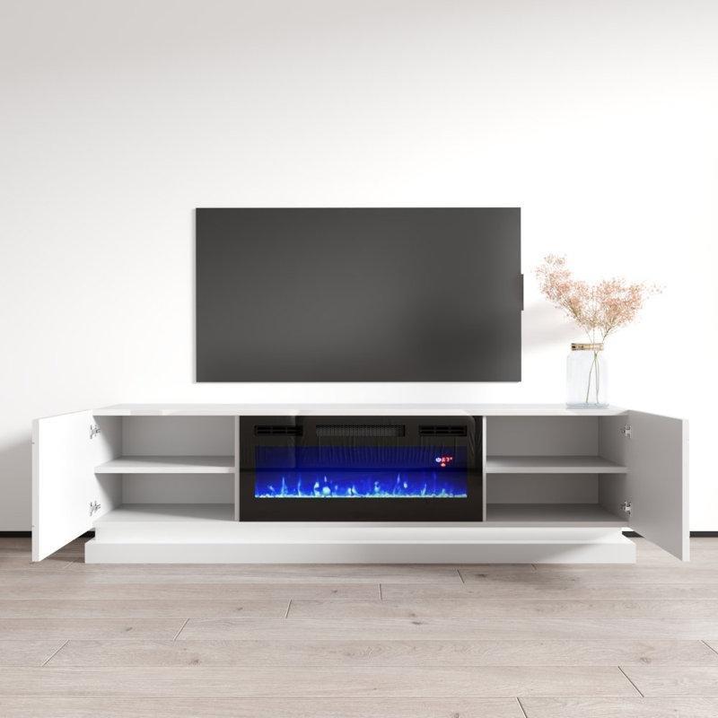 Parlak Beyaz Elektrikli Şömineli Tv Ünitesi - 181 cm - 220939