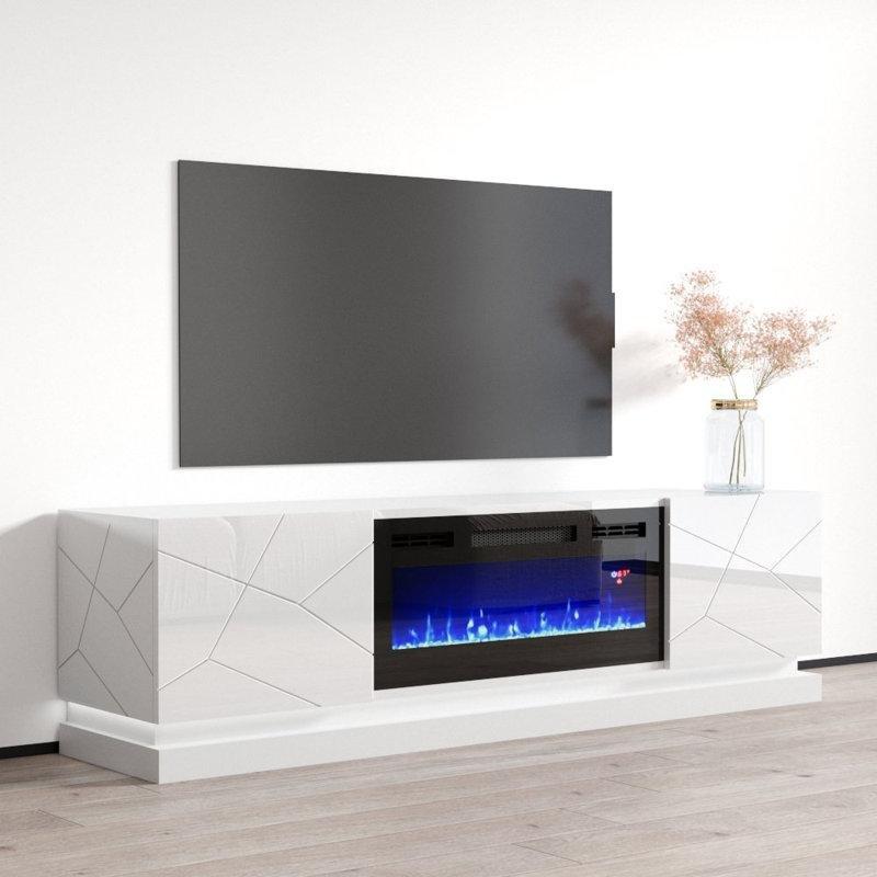 Parlak Beyaz Elektrikli Şömineli Tv Ünitesi - 181 cm - 220939
