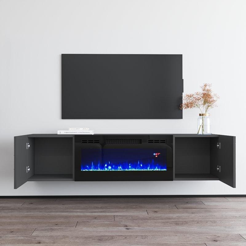 Parlak Beyaz Suntalam Elektrikli Şömineli Duvara Monte TV Ünitesi - 161 cm - 221390