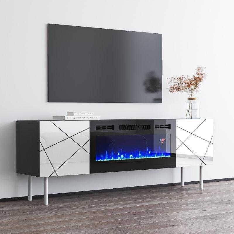 Parlak Beyaz Suntalam Elektrikli Şömineli Duvara Monte TV Ünitesi - 161 cm - 221390