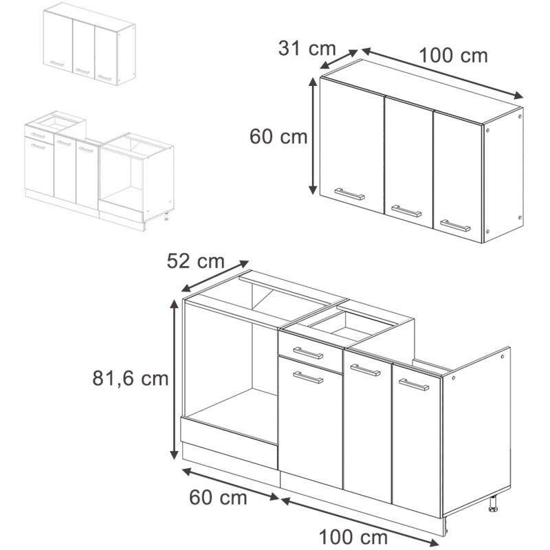 Parlak Beyaz ve Antrasit Suntalam Modüler Ayarlanabilir Ayaklı Mutfak Dolabı - 160 cm - 186069