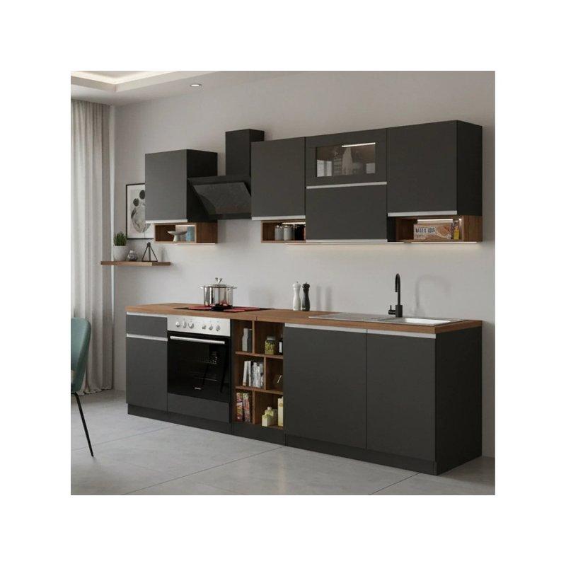 Parlak Beyaz ve Arduvaz Rengi Kilerli Lineer Blok Komple Mutfak Modeli - 255x60x85 cm - 186559