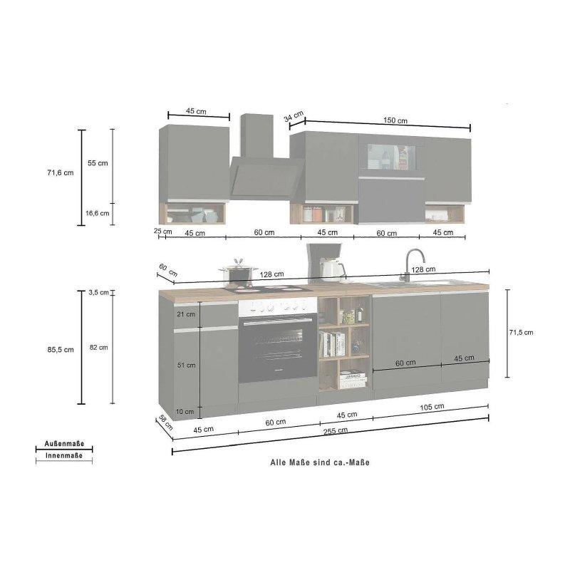 Parlak Beyaz ve Arduvaz Rengi Kilerli Lineer Blok Komple Mutfak Modeli - 255x60x85 cm - 186559