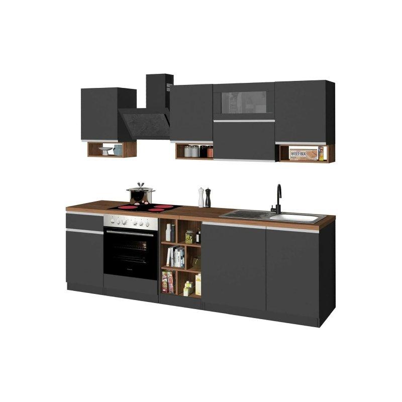 Parlak Beyaz ve Arduvaz Rengi Kilerli Lineer Blok Komple Mutfak Modeli - 255x60x85 cm - 186559