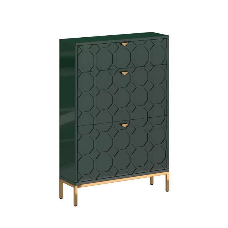 Parlak Beyaz ve Gold Endüstriyel Ahşap Çekmeceli Düşer Kapaklı Ayakkabılık - 119x81x25 cm - 230257