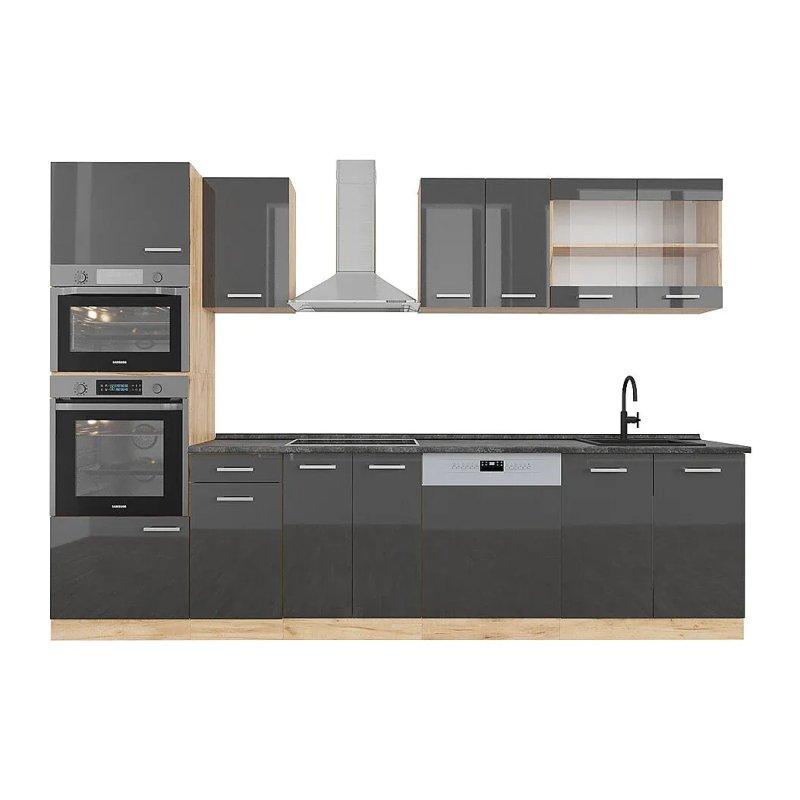 Parlak Beyaz ve Gold Meşe R-Line Mutfak Modeli - 300x60x82 cm - 186427