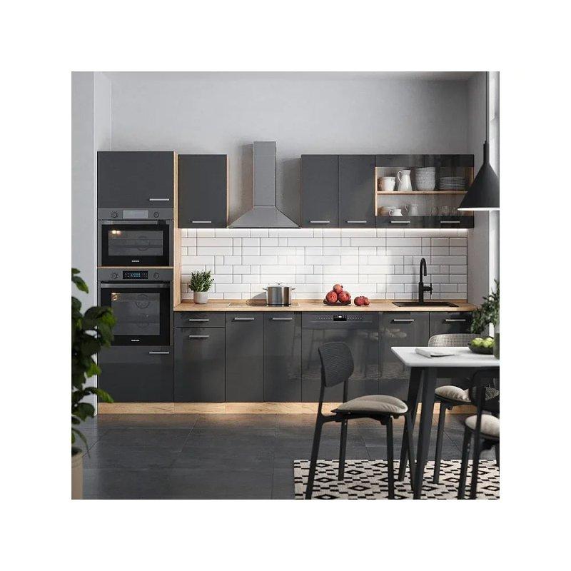 Parlak Beyaz ve Gold Meşe R-Line Mutfak Modeli - 300x60x82 cm - 186427