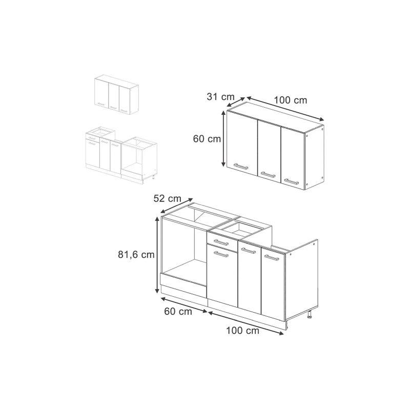 Parlak Beyaz ve Gold Meşe Suntalam Modüler Tezgahlı Hazır Mutfak - 160x46x82 cm - 186568