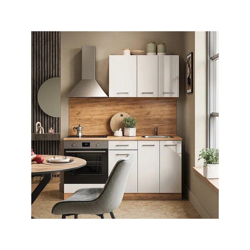 Parlak Beyaz ve Gold Meşe Suntalam Modüler Tezgahlı Hazır Mutfak - 160x46x82 cm - 186568