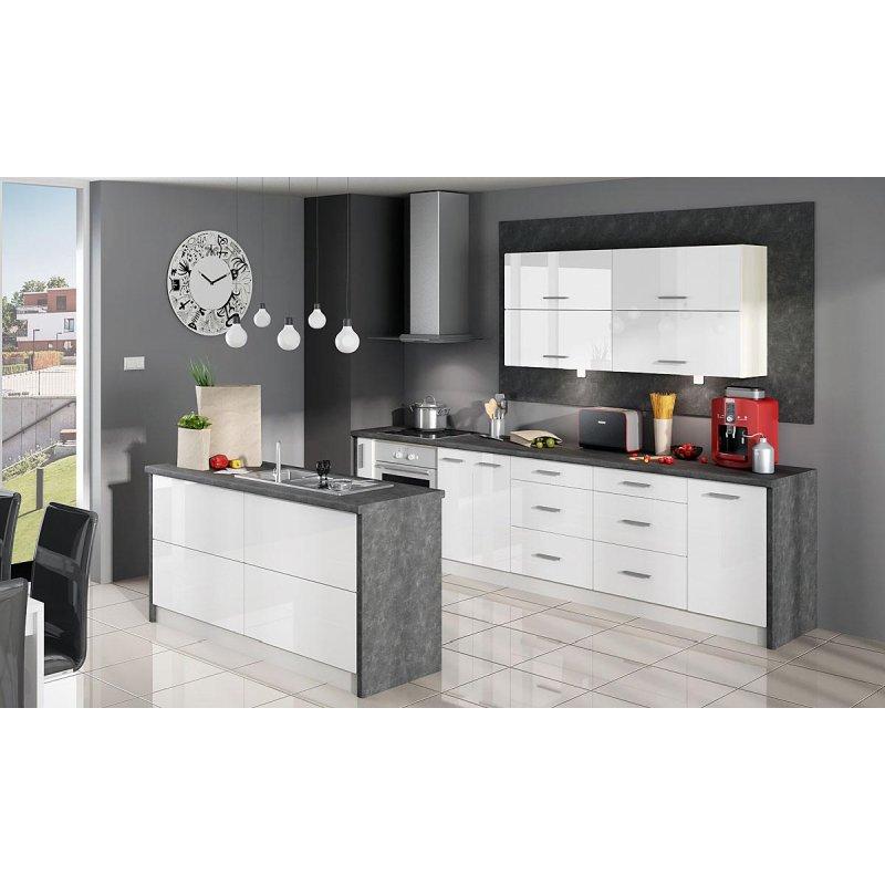 Parlak Beyaz ve Mat Gri MDF Yavaş Kapanır Metal Kulplu Mutfak Modeli - 305 cm - 185147