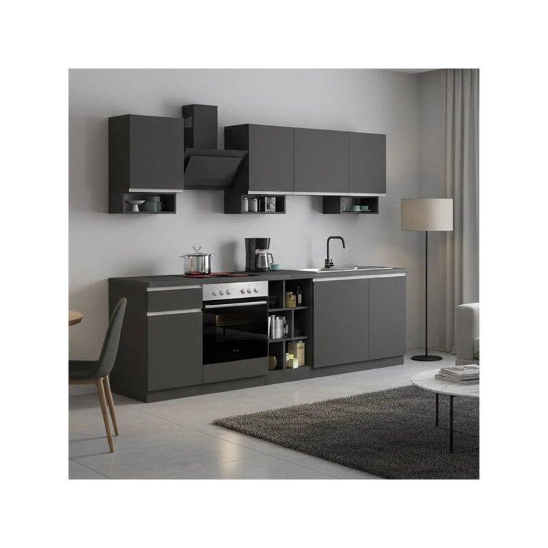 Parlak Beyaz ve Meşe Kilerli Lineer Mutfak Modeli - 255 cm - 186553