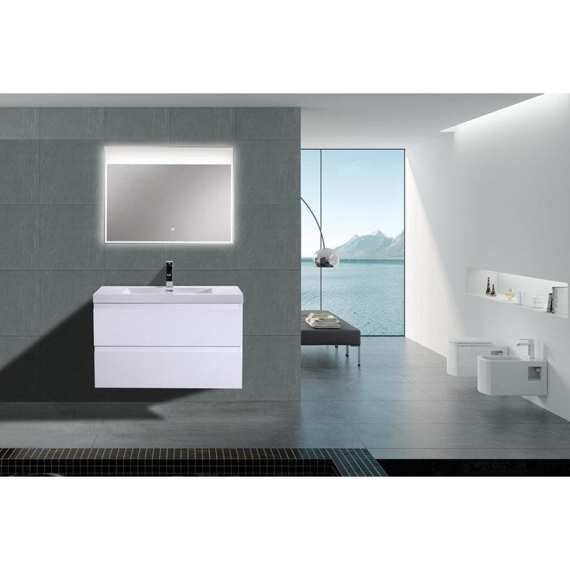 Parlak Beyaz ve Santino Meşe Yavaş Kapanan Çekmeceli Dahili Lavabolu Banyo Dolabı - 91 cm - 200404