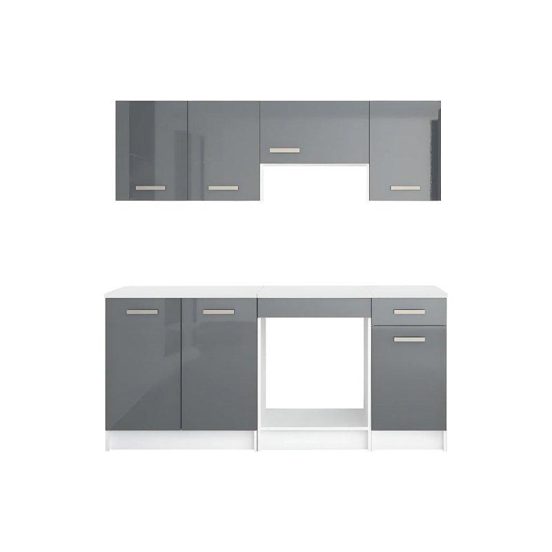 Parlak Gri ve Beyaz Sunta Tezgahlı 6 Modüllü Mutfak Modelleri - 180 cm - 186703