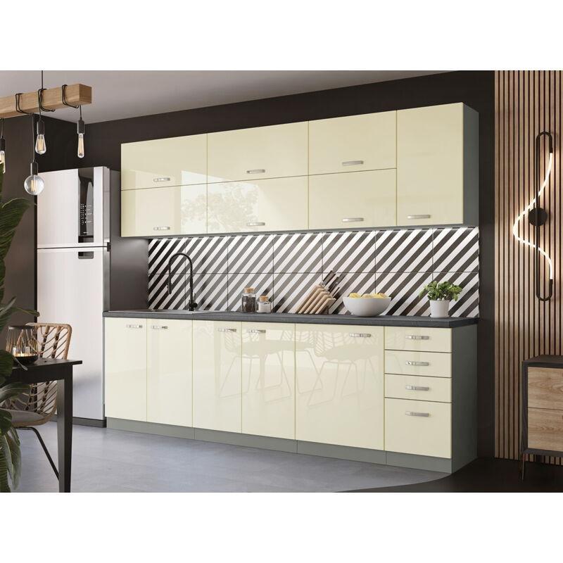 Parlak Krem ve Gri Laminat Modüler Mutfak Seti - 260 cm - 186140