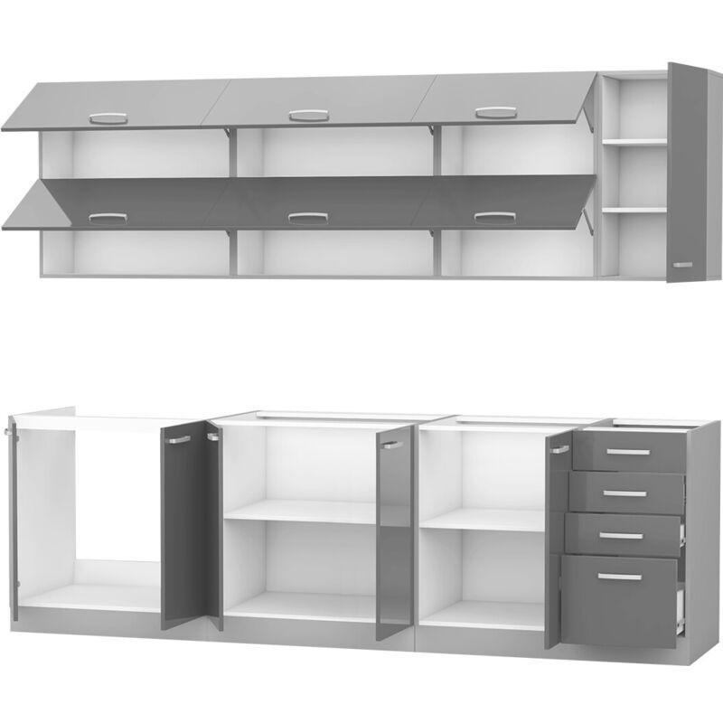 Parlak Krem ve Gri Laminat Modüler Mutfak Seti - 260 cm - 186140