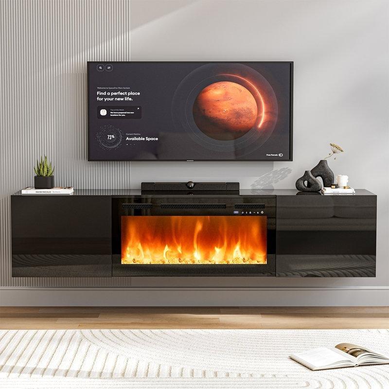Parlak MDF Duvara Monte Şömineli TV Ünitesi - 170 cm - 220356