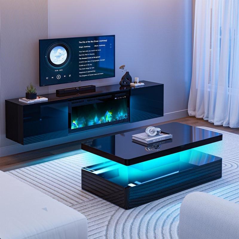 Parlak MDF Duvara Monte Şömineli TV Ünitesi - 170 cm - 220356