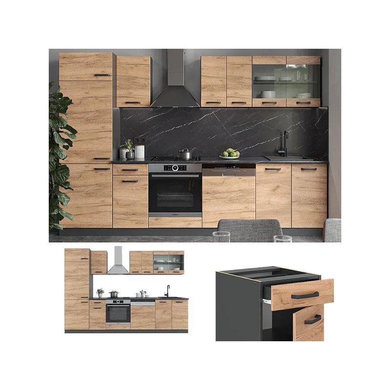 Parlak Siyah ve Antrasit R-Line Mutfak - 300 cm - 186400