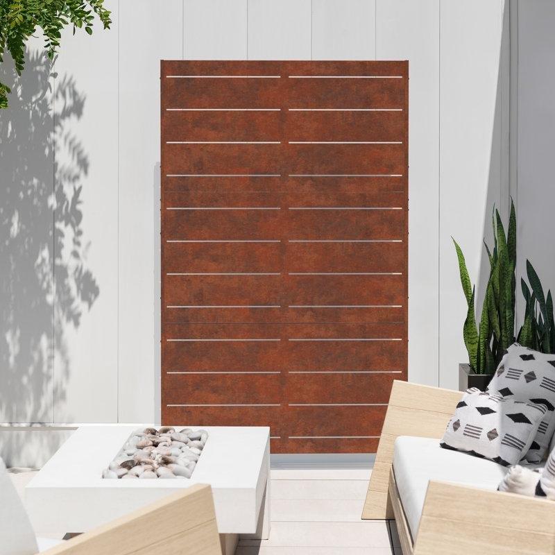 Pas Rengi Corten Çelik Geometrik Desenli Ayaklı Bahçe Paravanı - 194x115 cm - 172937