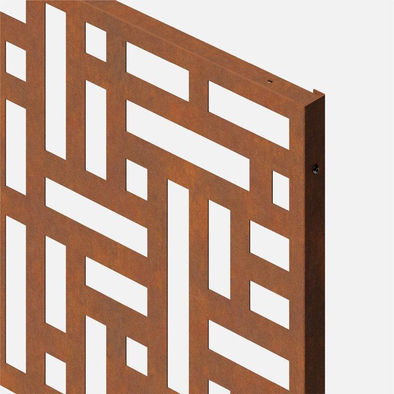 Pas Rengi Corten Çelik Geometrik Desenli Ayaklı Bahçe Paravanı - 194x115 cm - 172944