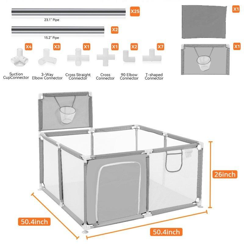Paslanmaz Çelik Basketbol Potalı Taşınabilir Bebek Çocuk Oyun Alanı - 127x127 cm - 181393