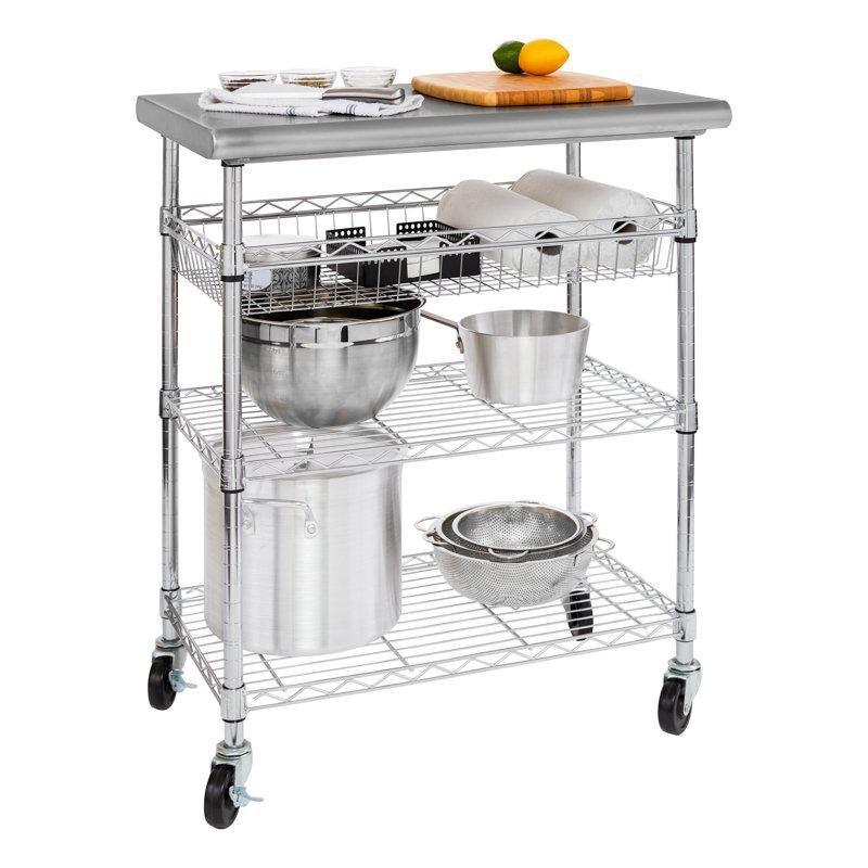 Paslanmaz Çelik NSF Sertifikalı Tekerlekli ve Sepetli Mutfak Servis Arabası - 77x51x92 cm - 178110