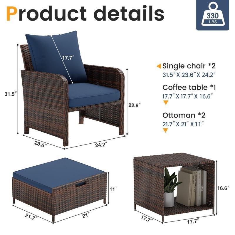 Paslanmaz Çelik Puflu Depolamalı Rattan 2 Kişilik Bahçe Takımı - 211572