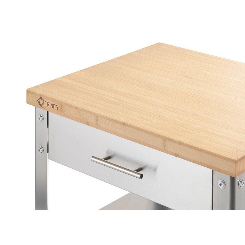 Paslanmaz Çelik ve Bambu Çekmeceli Tekerlekli Mutfak Servis Arabası - 64 cm - 178069