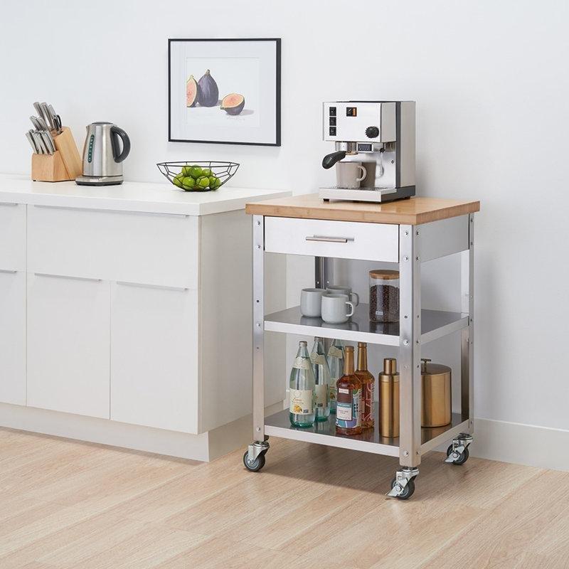 Paslanmaz Çelik ve Bambu Çekmeceli Tekerlekli Mutfak Servis Arabası - 64 cm - 178069