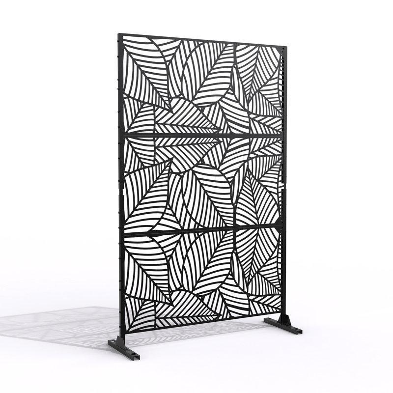 Paslanmaz Metal Geniş Yaprak Desenli Ayaklı 2li Bahçe Paravanı Seti - 193x120 cm - 173962