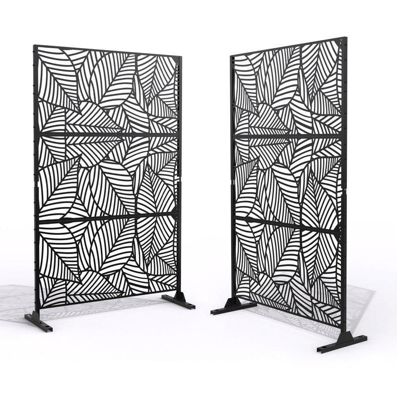 Paslanmaz Metal Geniş Yaprak Desenli Ayaklı 2li Bahçe Paravanı Seti - 193x120 cm - 173962