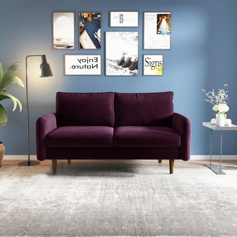 Patlıcan Moru Kadife Yuvarlak Kolçaklı İkili Koltuk - 148 cm - 207256