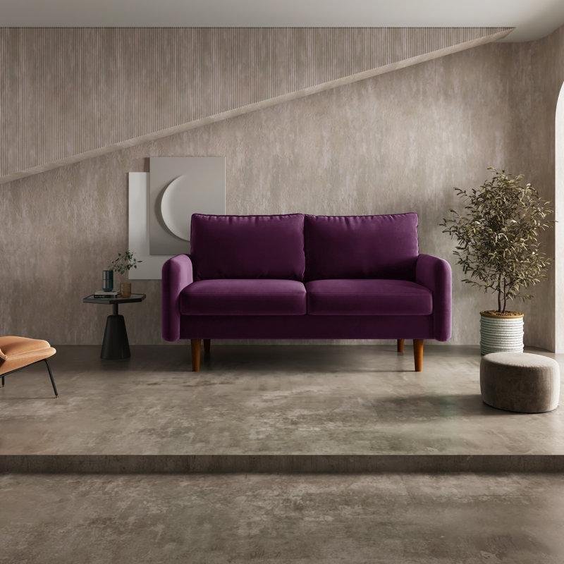 Patlıcan Moru Kadife Yuvarlak Kolçaklı İkili Koltuk - 148 cm - 207256