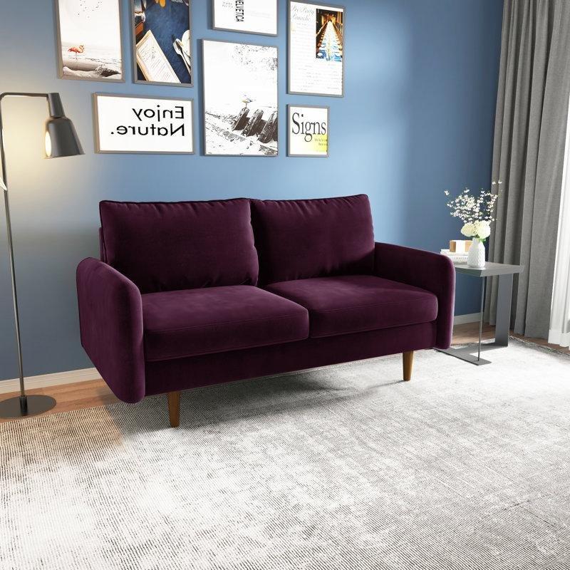 Patlıcan Moru Kadife Yuvarlak Kolçaklı İkili Koltuk - 148 cm - 207256