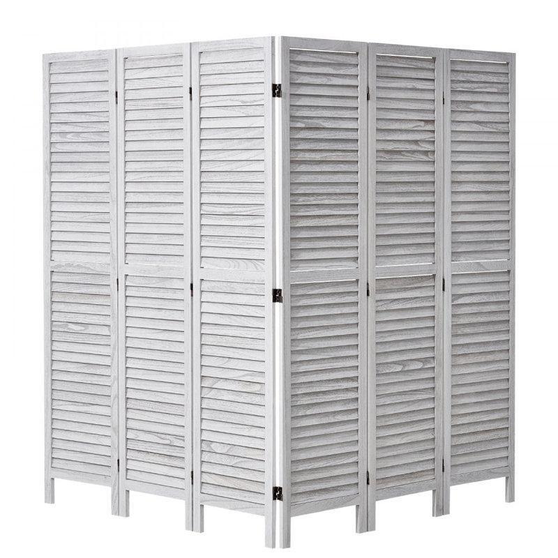 Paulownia Ahşap 6 Panelli Katlanabilir Panjur Tasarımlı Paravan - 170x242 cm - 184449