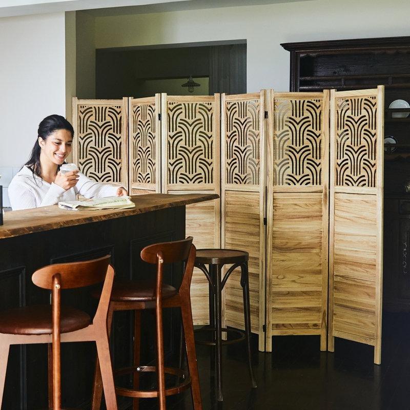 Pavlonya Ağacı Oymalı ve Panjurlu 6 Panelli Katlanabilir Paravan - 171x241 cm - 184398