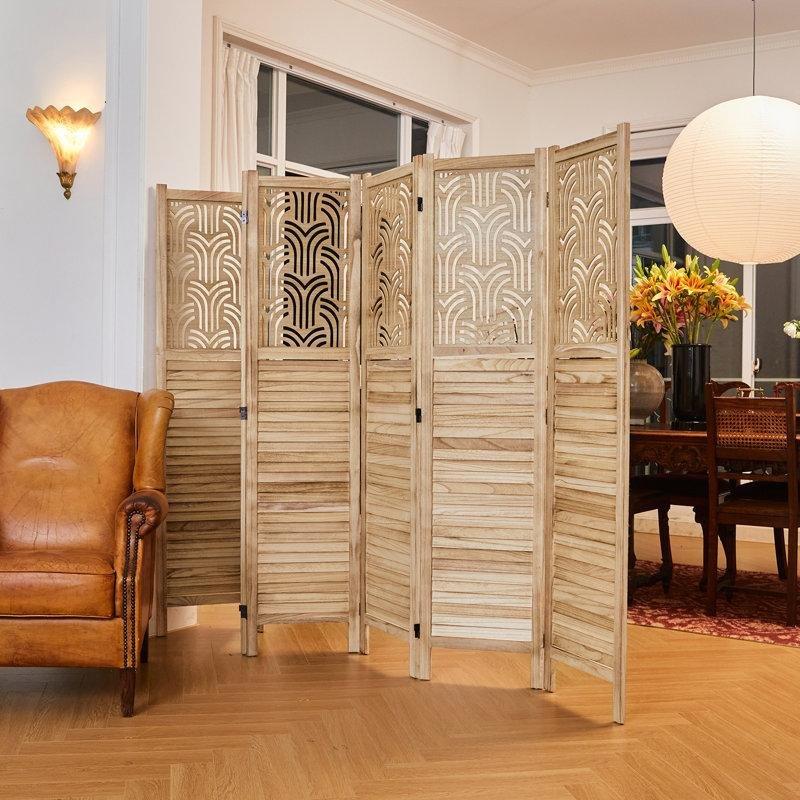 Pavlonya Ağacı Oymalı ve Panjurlu 6 Panelli Katlanabilir Paravan - 171x241 cm - 184398