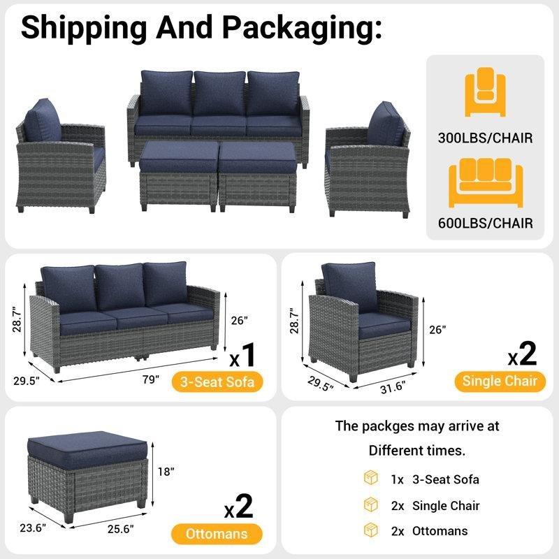 PE Rattan 5 Parça Puflu ve Minderli Bahçe Takımı - 211452