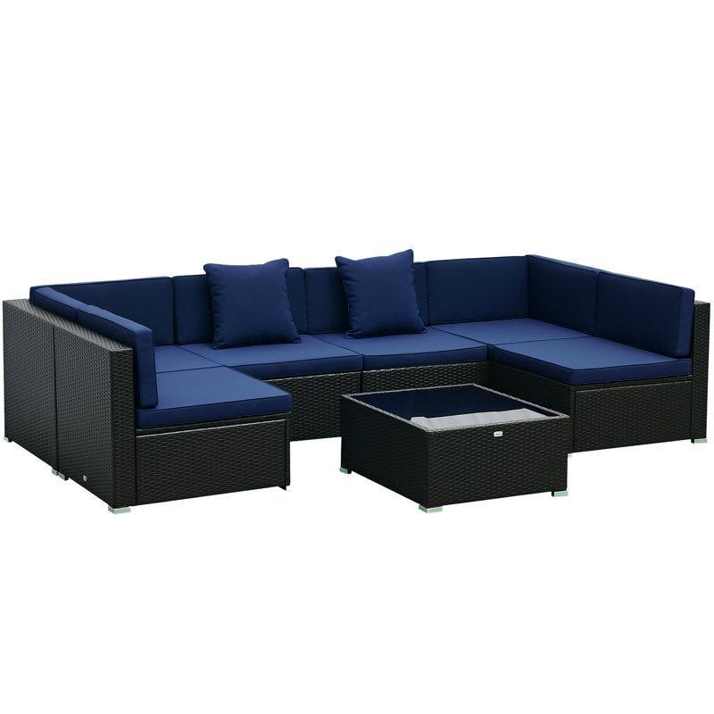 PE Rattan 7 Parça Modüler Minderli Köşe Bahçe Takımı - 209925