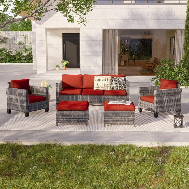 PE Rattan Çelik İskeletli 5 Kişilik Minderli Bahçe Takımı - 211034