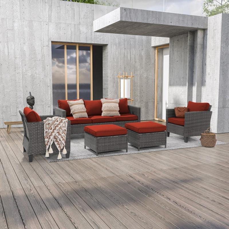 PE Rattan Çelik İskeletli 5 Kişilik Minderli Bahçe Takımı - 211034